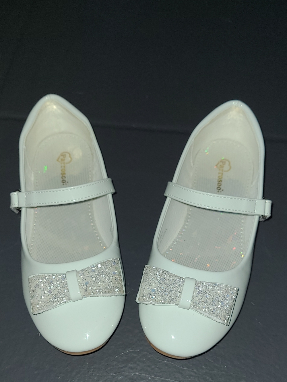 Girls White Mary Jane Dress Shoes with Sparkle Bow